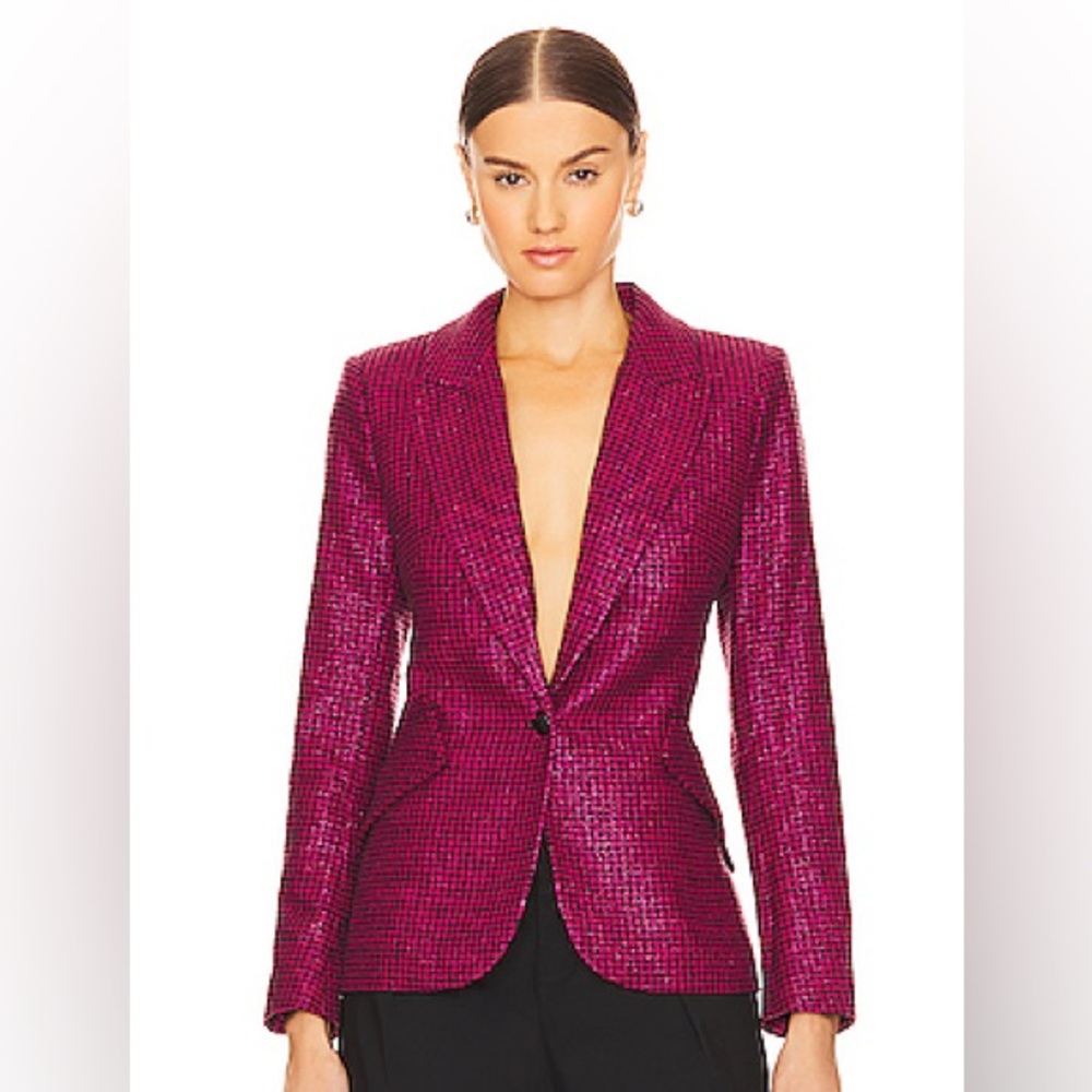 L'AGENCE NWT $840  pink and black houndstooth sparkle Chamberlain Blazer